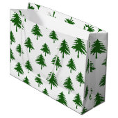 Grand Sac Cadeau Pins De Noël Vert Sur Blanc (Devant Angle)