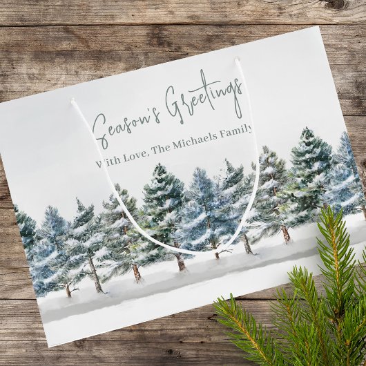 Grand Sac Cadeau Pins verts Noël Personnalisé