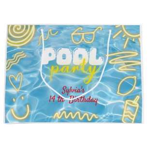 Grand Sac Cadeau Piscine ambiance néon d'été fête d'anniversaire