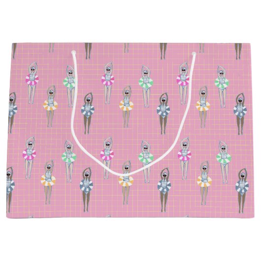 Grand Sac Cadeau Piscine Artistique Moderne Rose (Devant)