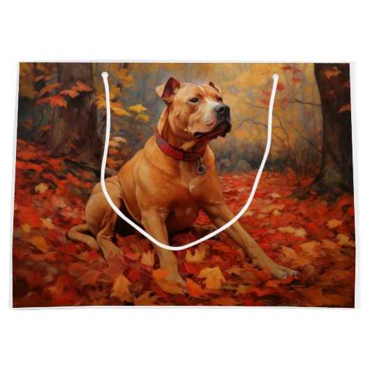 Grand Sac Cadeau Pitbull à l'automne Feuilles automne Inspiration (Devant)
