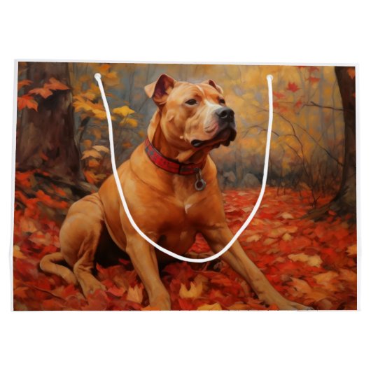 Grand Sac Cadeau Pitbull à l'automne Feuilles automne Inspiration (Dos)