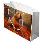 Grand Sac Cadeau Pitbull à l'automne Feuilles automne Inspiration (Dos Angle)