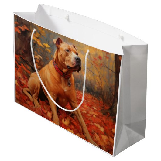 Grand Sac Cadeau Pitbull à l'automne Feuilles automne Inspiration (Dos Angle)