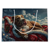 Grand Sac Cadeau Pitbull Chien Festif de Noël (Devant)