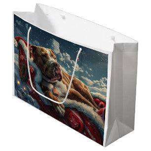 Grand Sac Cadeau Pitbull Chien Festif de Noël