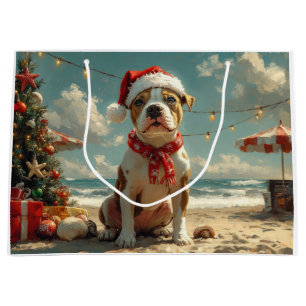 Grand Sac Cadeau Pitbull Chien Noël Plage Vintage