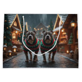 Grand Sac Cadeau Pitbull Dogs Christmas Snow Holiday (Devant)
