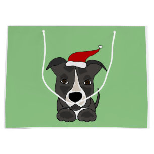 Grand Sac Cadeau Pitbull gris drôle dans l'art de Noël de casquet