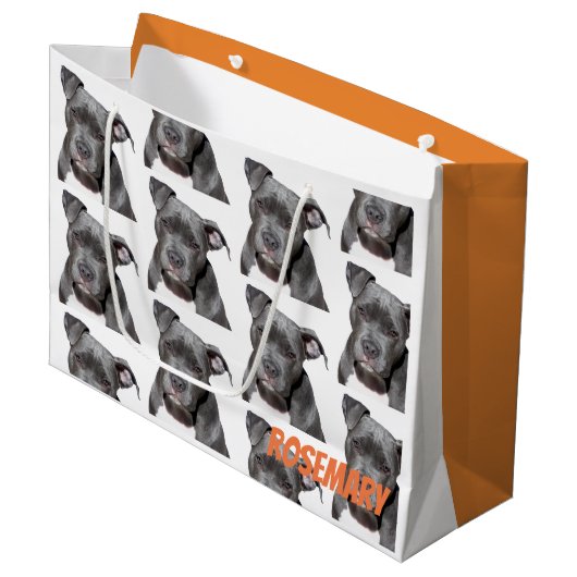 Grand Sac Cadeau Pitbull noir Editable (Devant Angle)