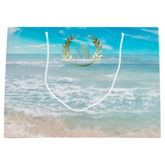 Grand sac cadeau | Plage géométrique Monogramme mo (Devant)