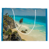 Grand Sac Cadeau Plage tropicale aux palmiers balayés par le vent A (Dos)