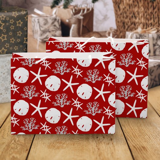 Grand Sac Cadeau Plage tropicale Noël Sable rouge Dollar Starfish