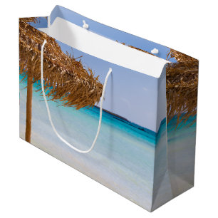 Grand Sac Cadeau Plage tropicale panoramique avec parasol en paille