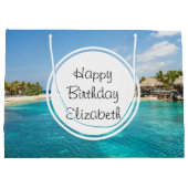 Grand Sac Cadeau Plage tropicale pittoresque avec huttes de chaume  (Dos)