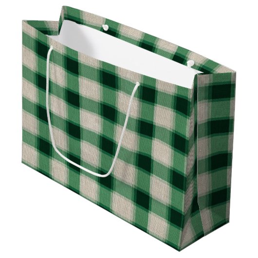 Grand Sac Cadeau Plaid à la crème verte (Devant Angle)