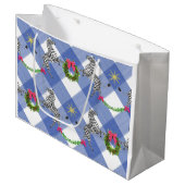 Grand Sac Cadeau Plaid Bleu des Fêtes (Devant Angle)