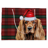 Grand Sac Cadeau Plaid Christmas Cocker Spaniel Dog  (Dos)