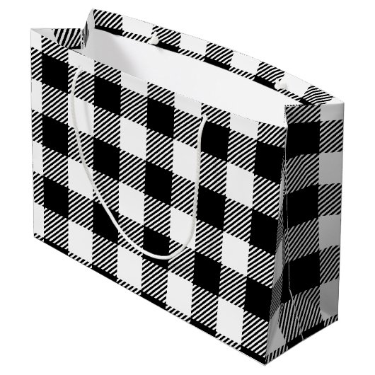 Grand Sac Cadeau Plaid de Buffalo - noir et blanc (Dos Angle)