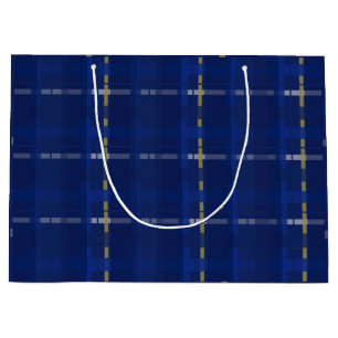 Grand Sac Cadeau plaid en bleu sur blues, or & argent