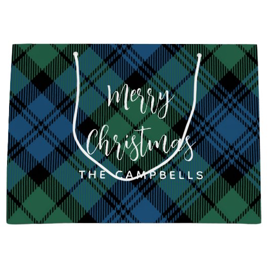 Grand Sac Cadeau Plaid Green Check Rustique Noël Campbell Tartan (Devant)