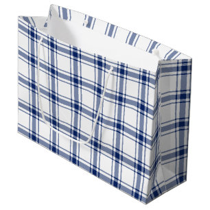 Grand Sac Cadeau Plaid Nautique Bleu et Blanc