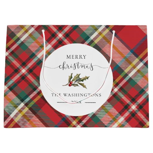 Grand Sac Cadeau Plaid Red Check Rustique Joyeux Noël Ferme (Devant)