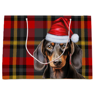 Grand Sac Cadeau Plaid rouge et vacances amateur de chien lisse de