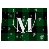 Grand Sac Cadeau Plaid Vert & Flocons Monogramme Initial Hiver (Devant)