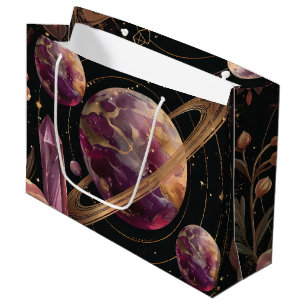 Grand Sac Cadeau Planète à Anneaux de Cristal Cosmique Fantastique