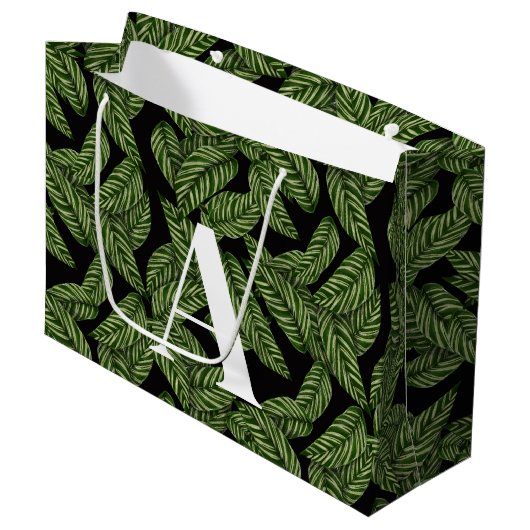 Grand Sac Cadeau Plante de feuille tropicale moderne Imprimer Monog (Devant Angle)
