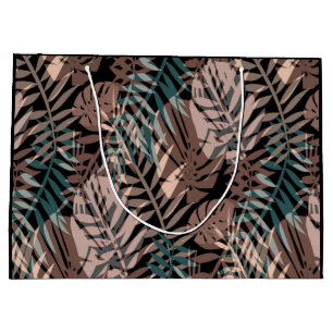 Grand Sac Cadeau Plantes tropicaux, jungle, tropiques, beige, feuil