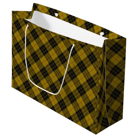 Grand Sac Cadeau Plaque noire jaune tartan MacLeod (Devant Angle)