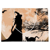 Grand Sac Cadeau Pleine lune mystique de sorcière et de chat (Devant)