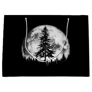 Grand Sac Cadeau Pleine lune rétro et minimaliste Arbre à pin Vinta