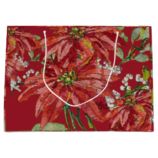 Grand Sac Cadeau Poinsettia Doré | Noël d'Art Fin