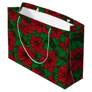 Grand Sac Cadeau Poinsettia, motif de Noël