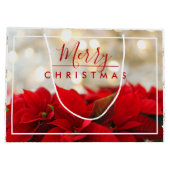 Grand Sac Cadeau Poinsettias rouges avec Golden Bokeh Noël (Dos)