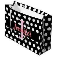 Pointe Polka Noir et Blanc Moyen Nom personnalisé