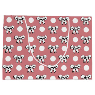 Grand Sac Cadeau Points et Rubans Rose Noir Blanc Style Rétro