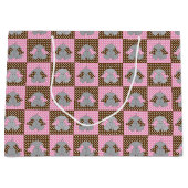 Grand Sac Cadeau Pois d'éléphants roses et Brown (Devant)