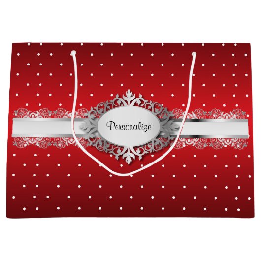 Grand Sac Cadeau Pois rouges et blancs brillants (Devant)