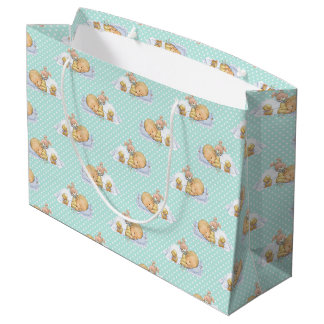 GRAND SAC CADEAU POIS VERTS ET BLANCS AVEC BÉBÉ DORMIER