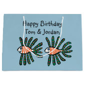 Grand Sac Cadeau Poissons jumeaux verts et oranges d'aileron (Devant)