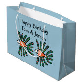 Grand Sac Cadeau Poissons jumeaux verts et oranges d'aileron (Dos Angle)