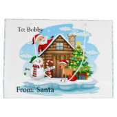 Grand Sac Cadeau Pôle Nord de Père Noël Ajouter le nom de l'enfant (Dos)