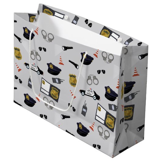 Grand Sac Cadeau Police Themed Policeman Cop Pattern (Devant Angle)