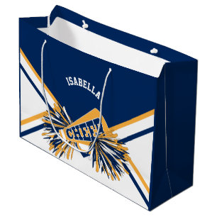 Grand Sac Cadeau Pom-pom girl 📣 - Bleu marine, Or, Blanc