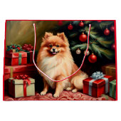 Grand Sac Cadeau Poméranie assis près du sapin de Noël (Devant)