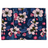 Grand Sac Cadeau Pomme fleurit sur un bleu foncé (Devant)